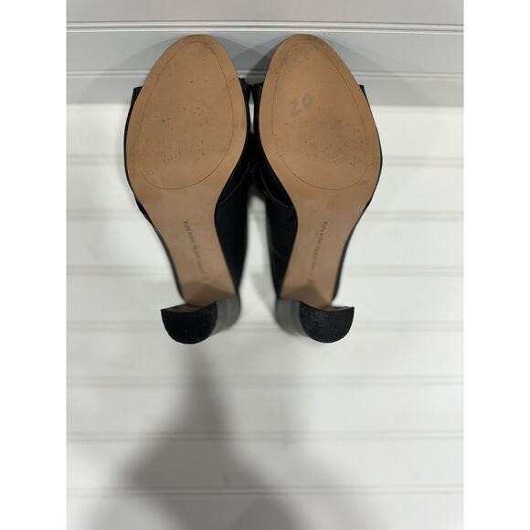 Avec Les Filles Black Ruffle Leather Peep Toe Heeled Mules Size 7.5 - Picture 3 of 7